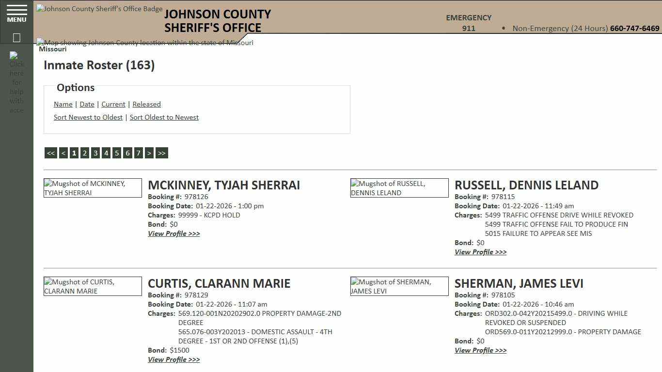 Inmate Roster - Current Inmates Booking Date Descending - Johnson County Sheriff MO