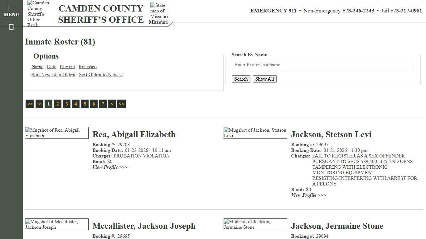 Inmate Roster - Current Inmates Booking Date Descending - Camden County Missouri Sheriff's Office